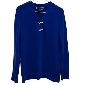 Karen Scott Silver toggle button v-neck sweater Royal Blue women’s large